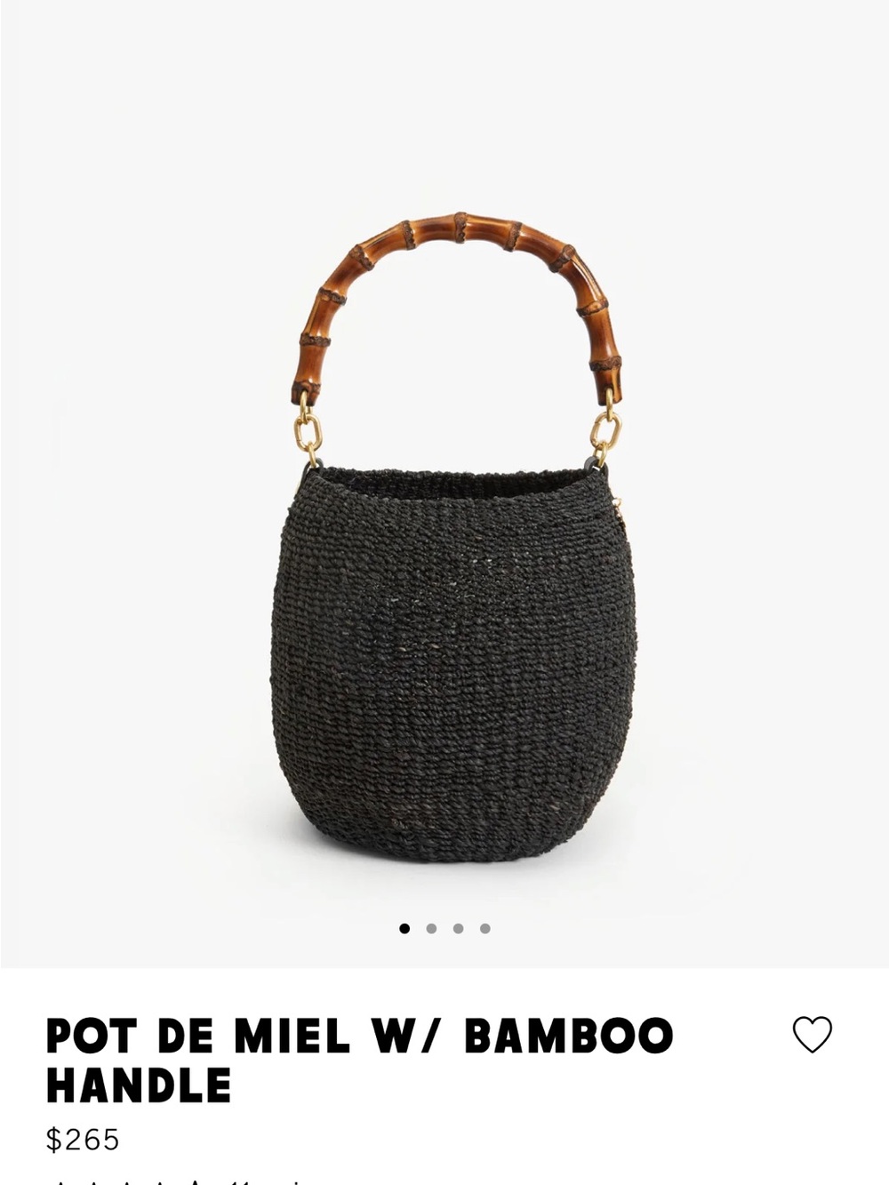 Pot De Miel W/ Bamboo Handle Black Straw Bucket Bag (new w dust bag NEVER WORN)